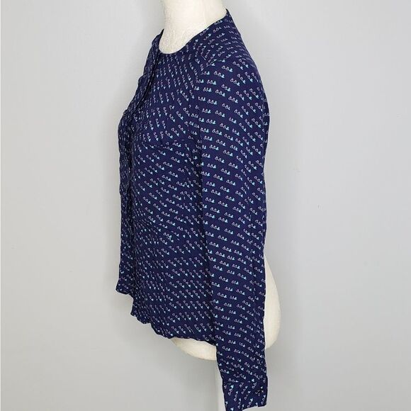 ANTHROPOLOGIE Maeve blouse Clara blue button‎ up split back bird shirt 4 - Picture 2 of 8